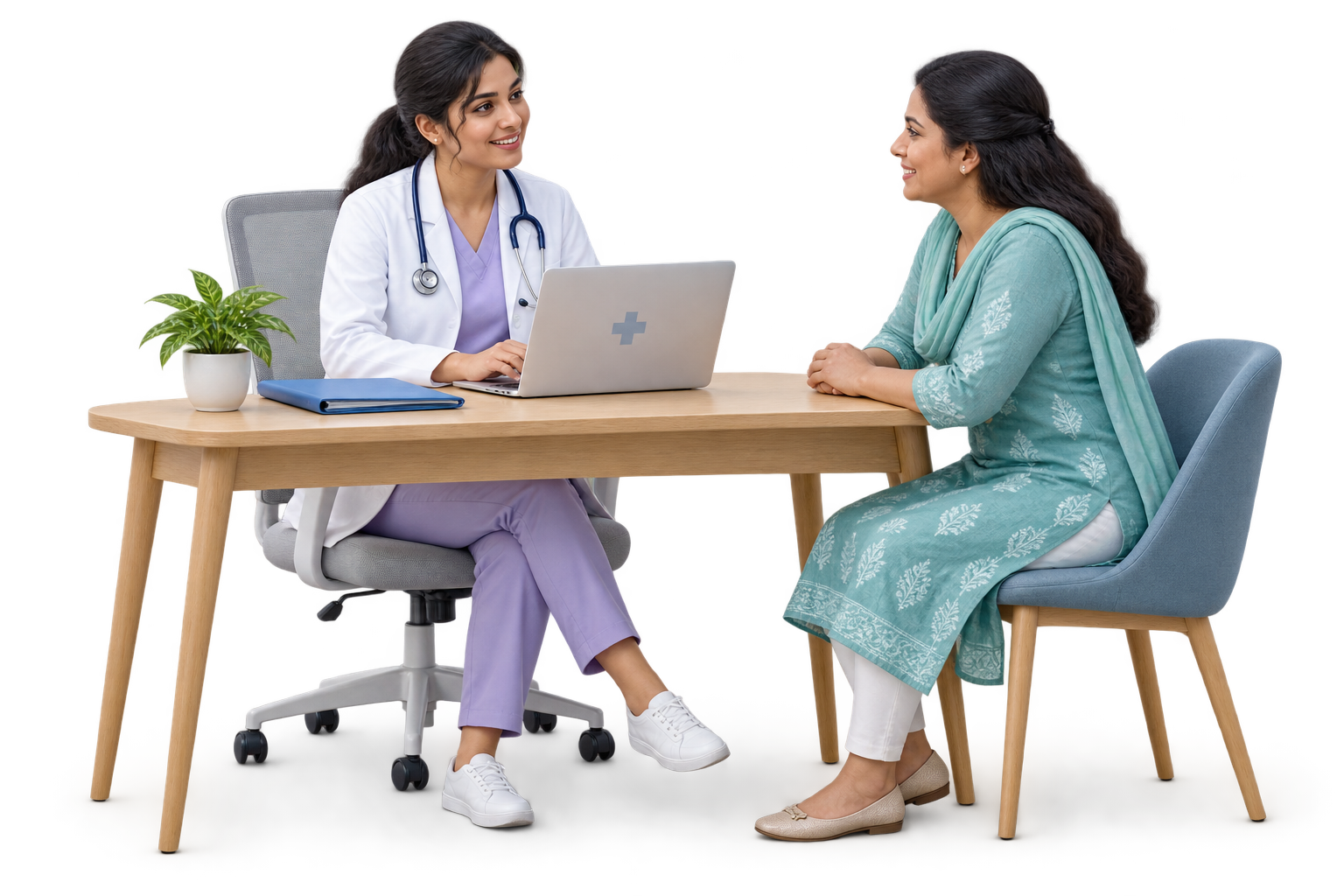 Doctor using patient management software during a clinic consultation